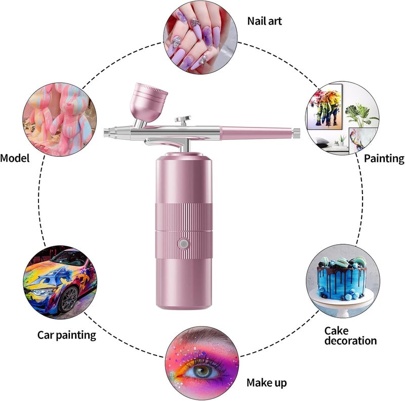 CBVCBV Airbrush Kit with Compressor Portable Airbrush Kit 48PSI High-Pressure Non-Clogging Air Brush Set Cordless Rechargeable with 0.3mm Nozzle and Cleaning Brush for Painting,Nail Art, Makeup (pink) - Image 3